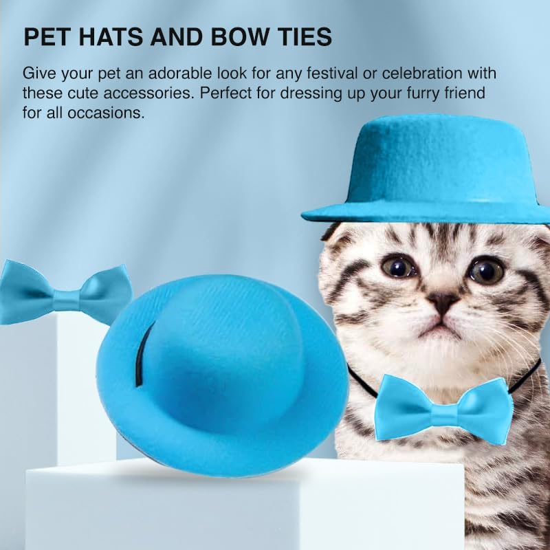 hokable 2pcs Guinea Pig Clothes Small Animal Bow Tie Pet Hat Costume Set Role Play Cute Pet Hat Bow Tie for Hamster Guinea Pig Rabbit Chinchilla Hedgehog（Blue hat + Blue Bow tie） - Image 3